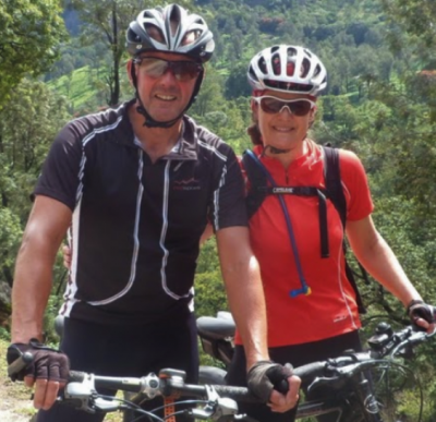John and Sara Blyth Cycling on the  tour with redspokes